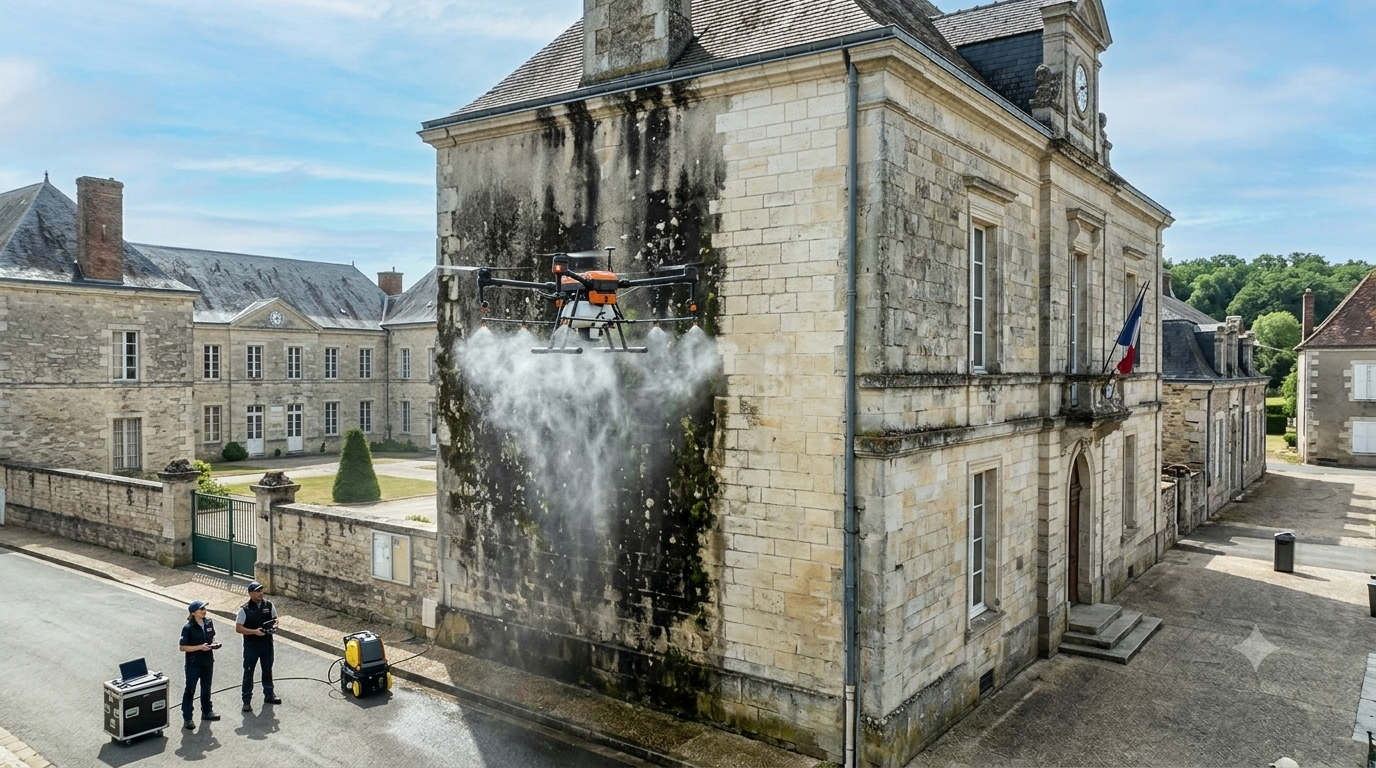 ettoyage et traitement de façades par drone